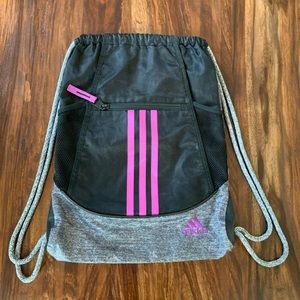 Adidas Sport Bag Training Pack Backpack Pull String Purple/Black/Grey 17” By 12”